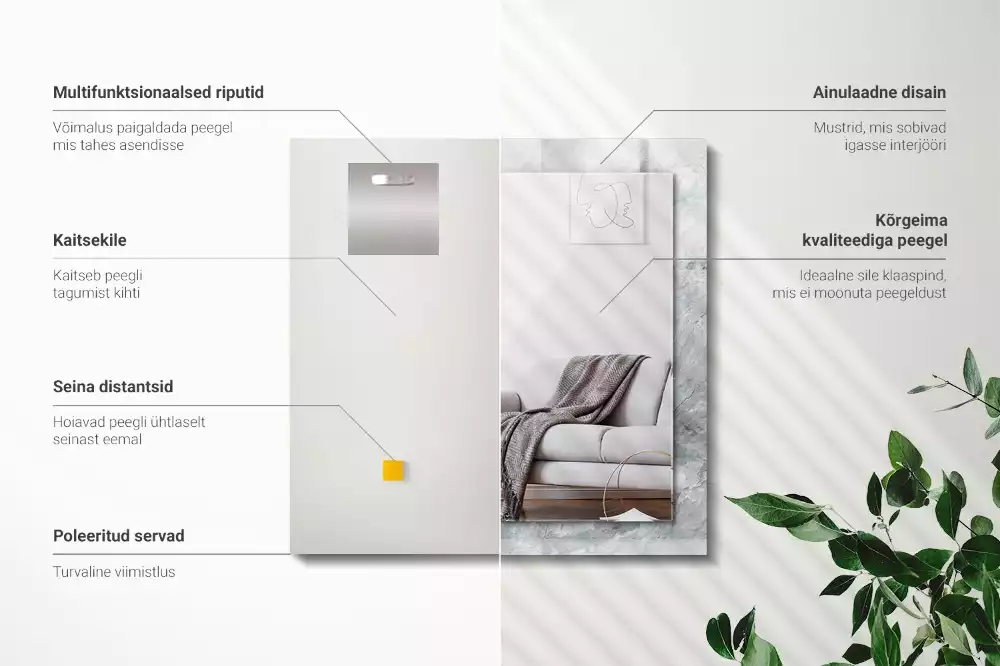 Miroir rectangulaire à cadre imprimé marbre à veines grises