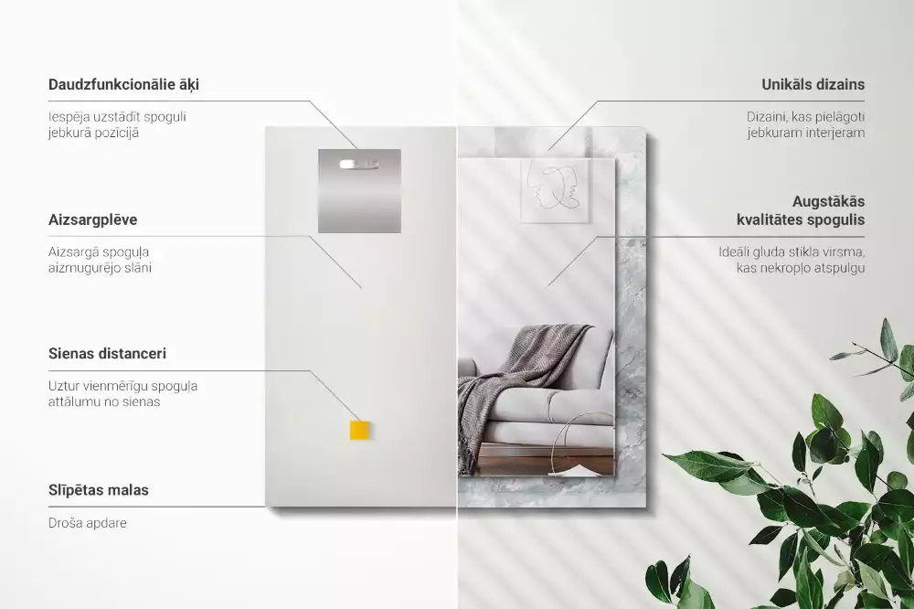 Miroir rectangulaire à cadre imprimé marbre à veines grises