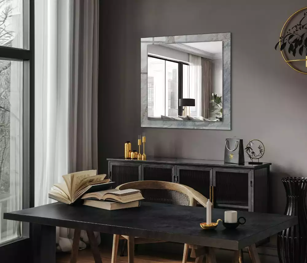 Miroir rectangulaire à cadre imprimé marbre à veines grises