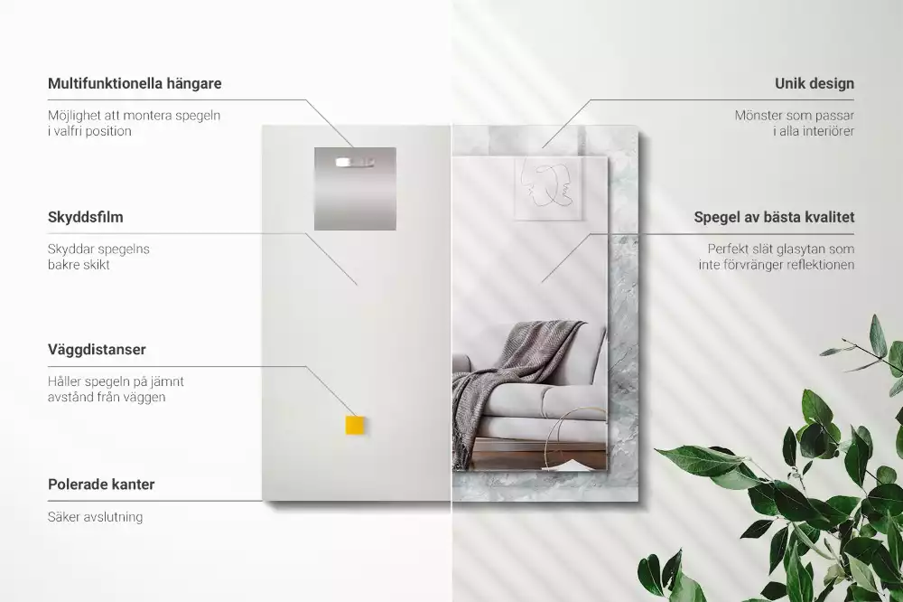 Miroir rectangulaire à cadre imprimé marbre à veines grises