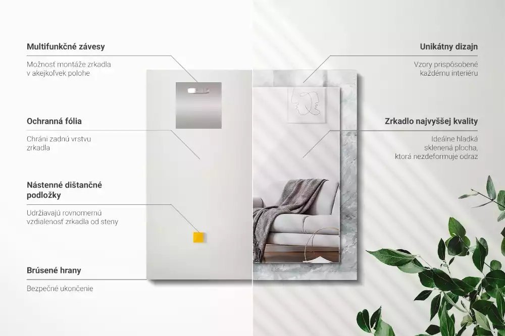 Miroir rectangulaire à cadre imprimé marbre à veines grises