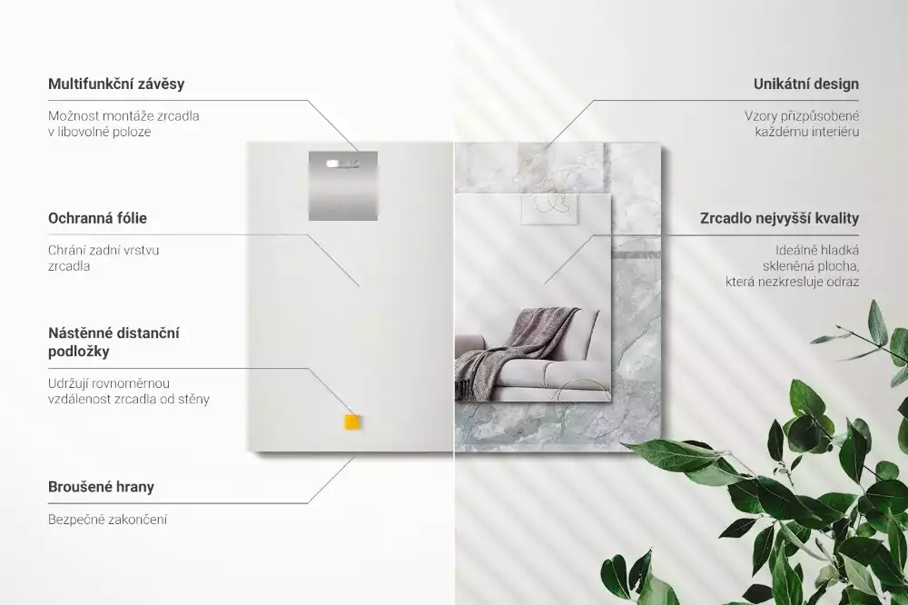 Miroir rectangulaire à cadre imprimé marbre à veines grises