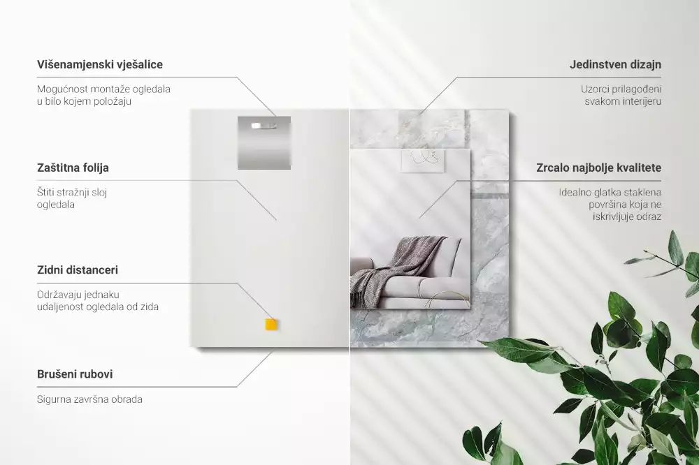 Miroir rectangulaire à cadre imprimé marbre à veines grises