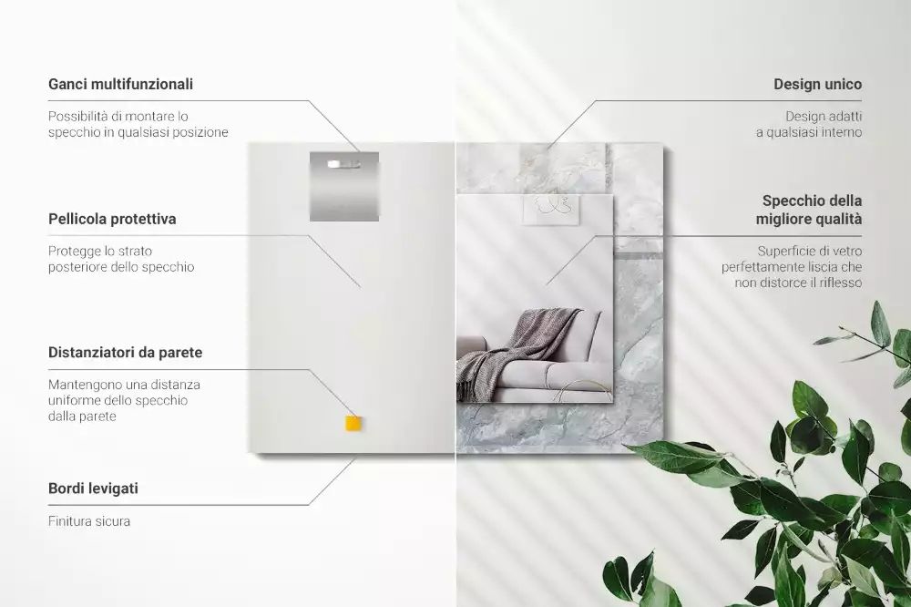 Miroir rectangulaire à cadre imprimé marbre à veines grises