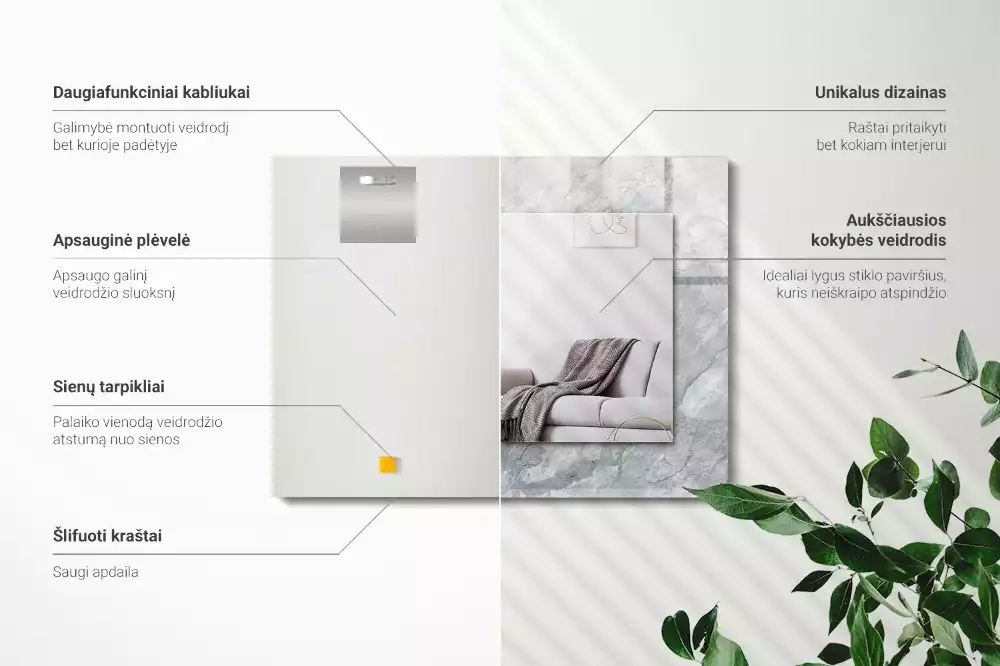 Miroir rectangulaire à cadre imprimé marbre à veines grises