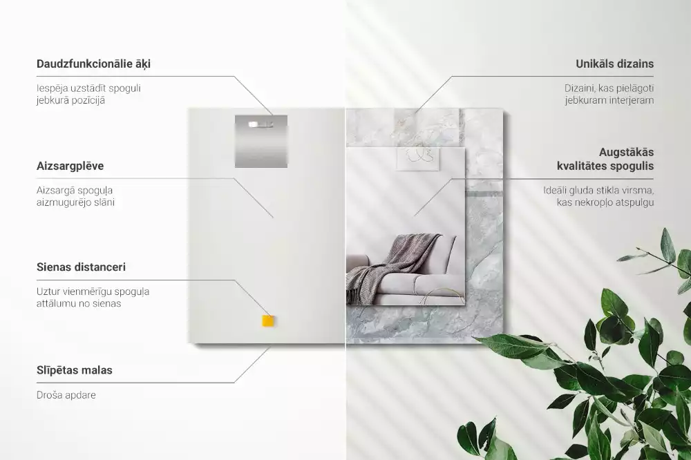 Miroir rectangulaire à cadre imprimé marbre à veines grises