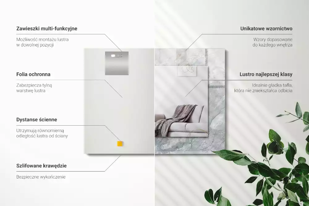 Miroir rectangulaire à cadre imprimé marbre à veines grises
