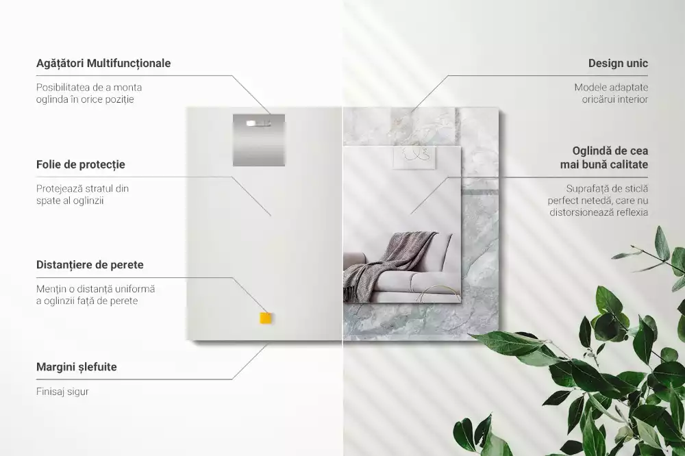 Miroir rectangulaire à cadre imprimé marbre à veines grises