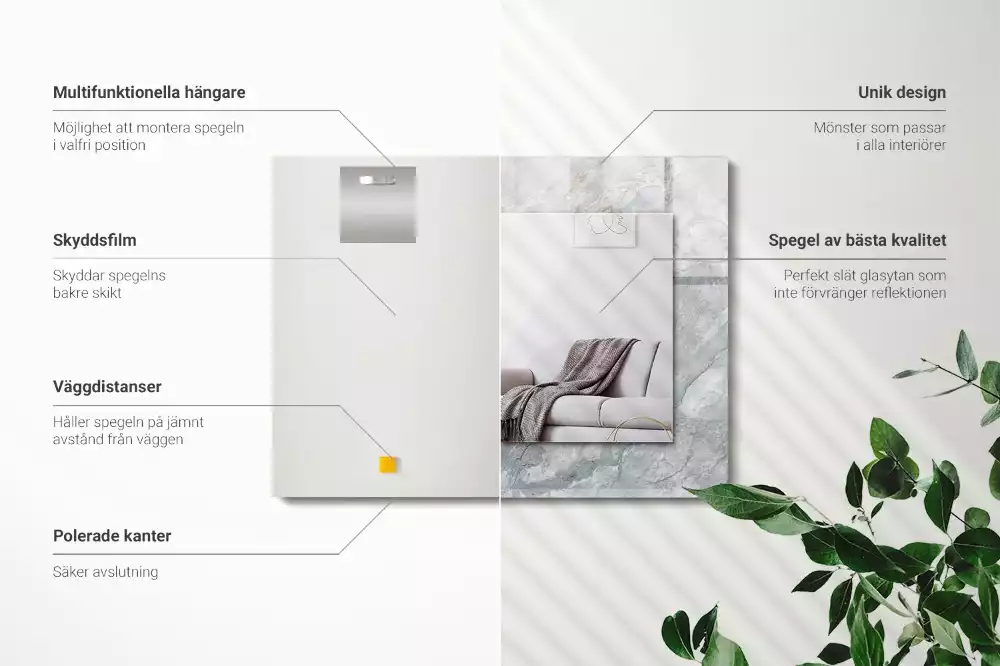 Miroir rectangulaire à cadre imprimé marbre à veines grises