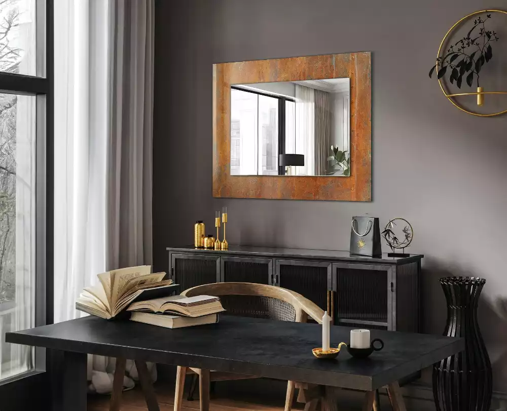 Miroir rectangulaire décoratif surface métallique rouillée