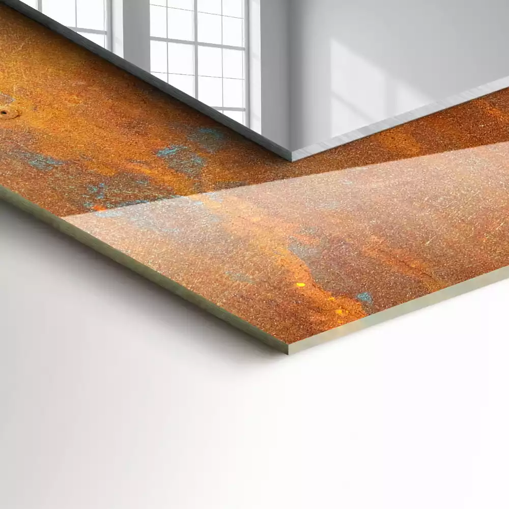 Miroir rectangulaire décoratif surface métallique rouillée