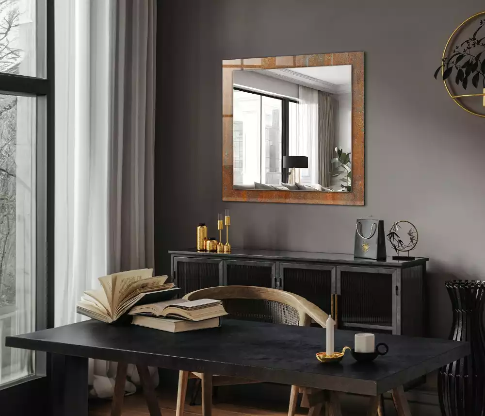 Miroir rectangulaire décoratif surface métallique rouillée