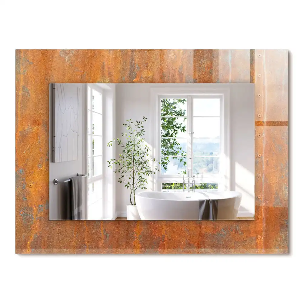 Miroir rectangulaire décoratif surface métallique rouillée