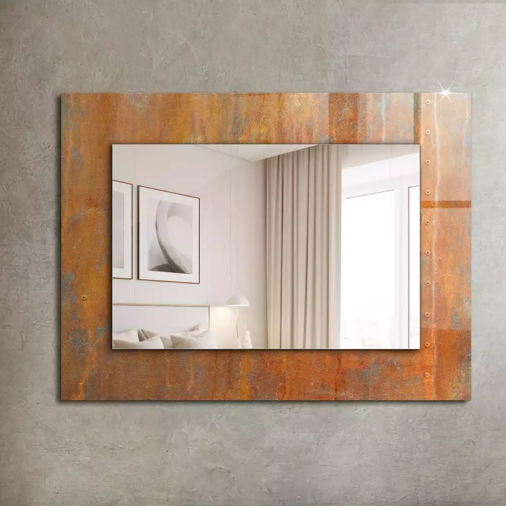 Miroir rectangulaire décoratif surface métallique rouillée
