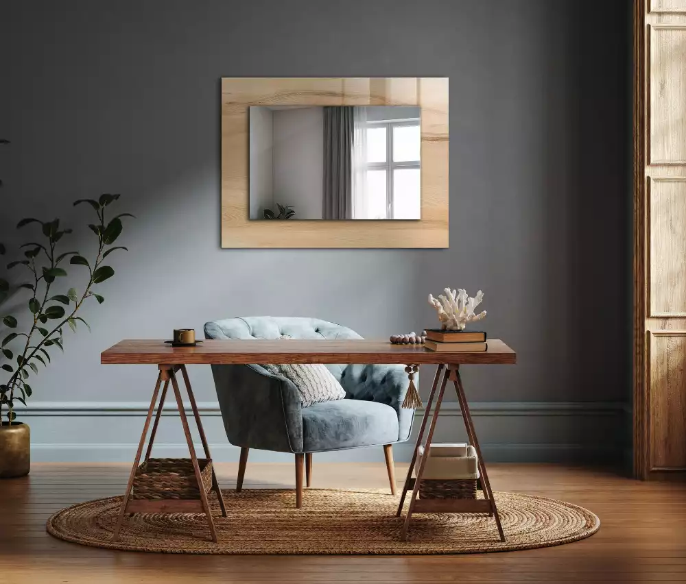 Miroir rectangulaire imprimé structure de planche en bois