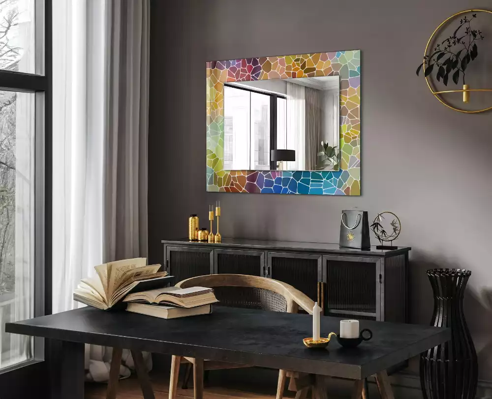 Miroir rectangulaire décoratif imprimé mosaïque abstraite colorée