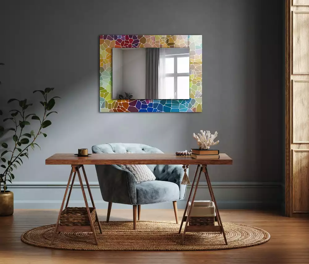 Miroir rectangulaire décoratif imprimé mosaïque abstraite colorée