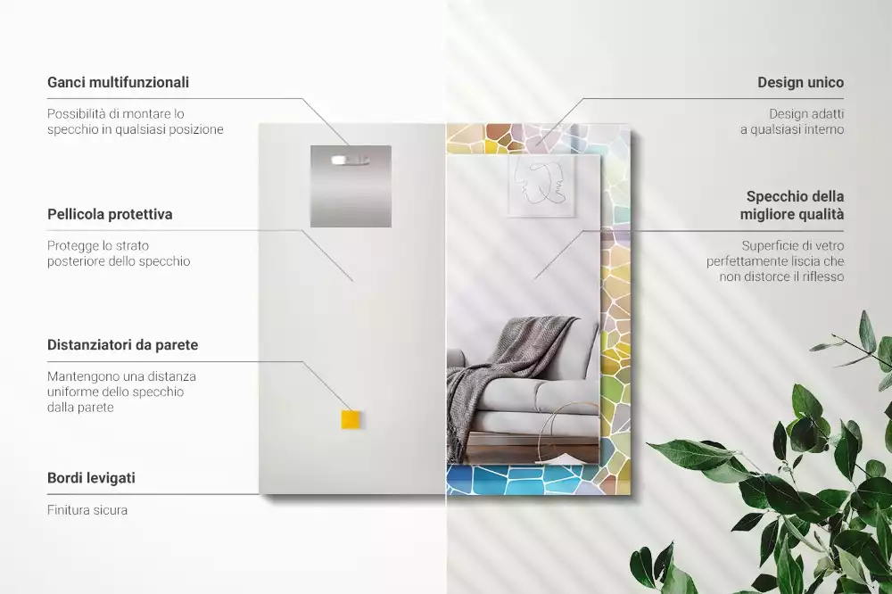 Miroir rectangulaire décoratif imprimé mosaïque abstraite colorée
