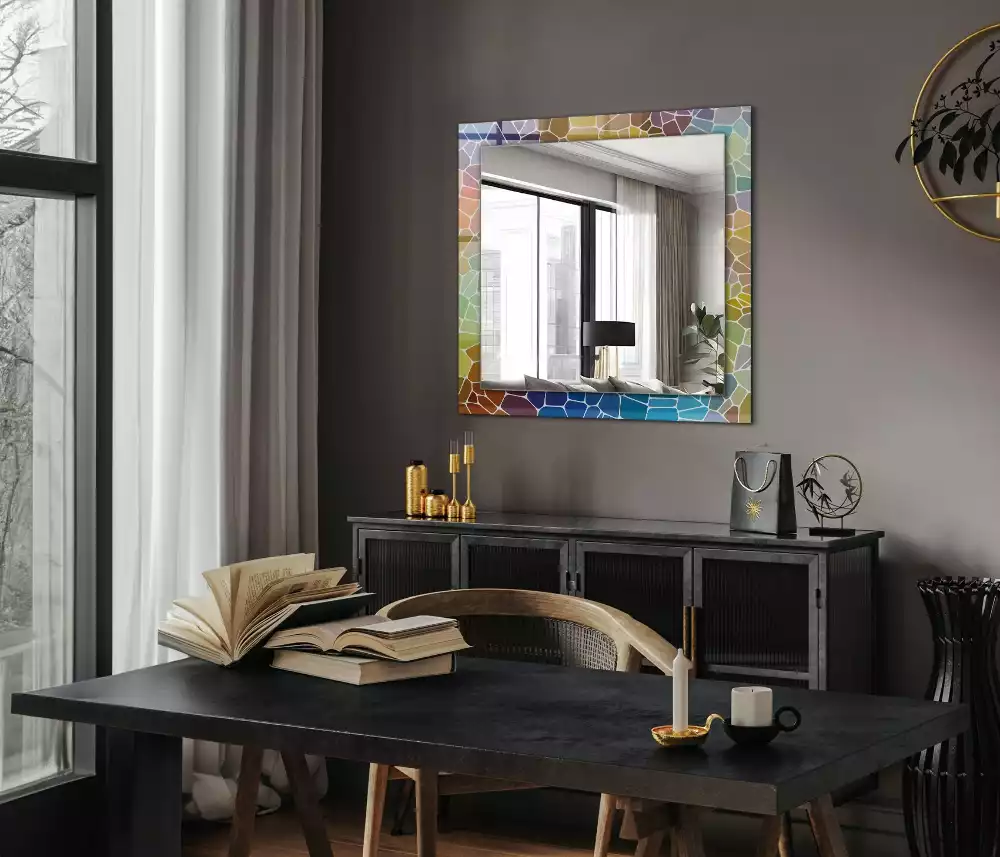 Miroir rectangulaire décoratif imprimé mosaïque abstraite colorée