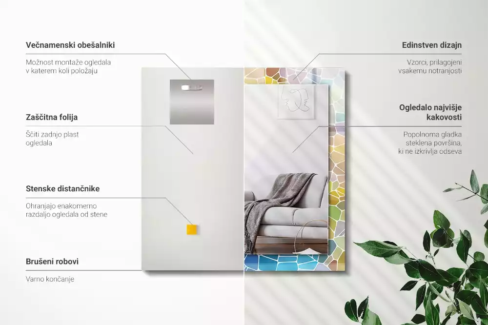 Miroir rectangulaire décoratif imprimé mosaïque abstraite colorée