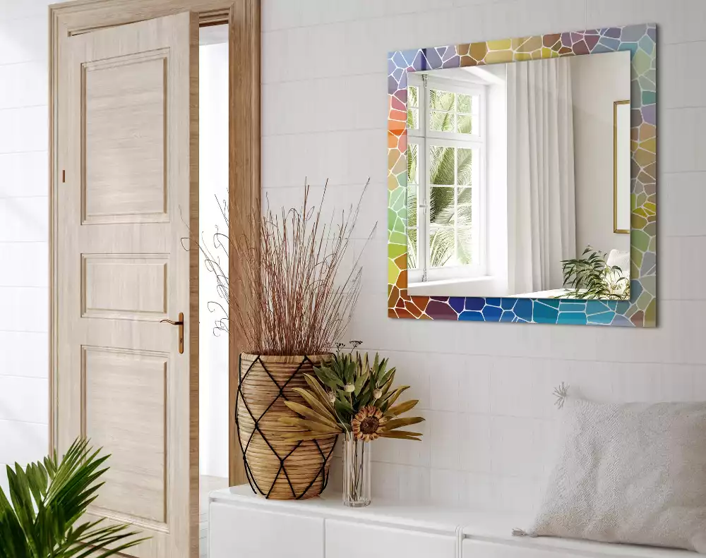 Miroir rectangulaire décoratif imprimé mosaïque abstraite colorée