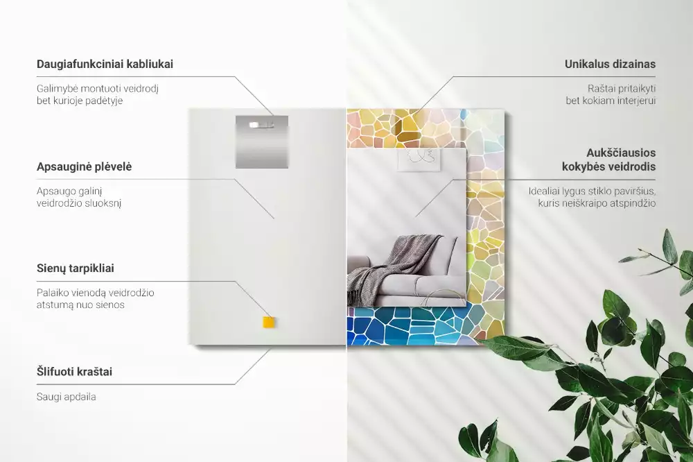 Miroir rectangulaire décoratif imprimé mosaïque abstraite colorée