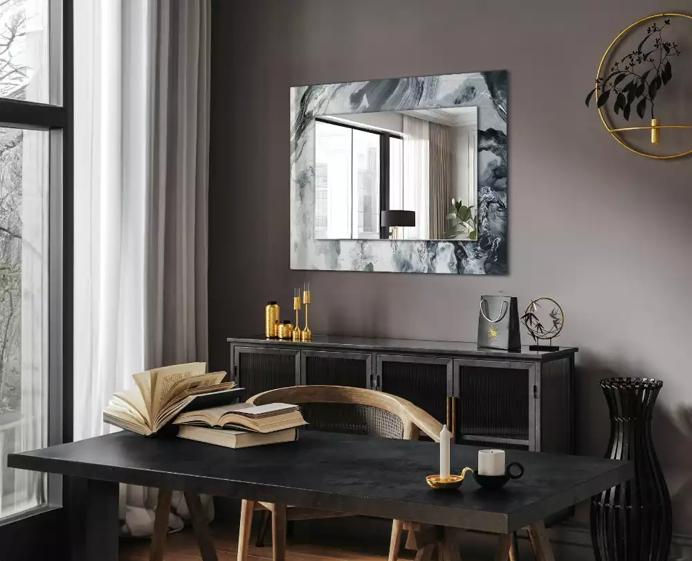 Miroir rectangulaire avec cadre imprimé composition picturale abstraite