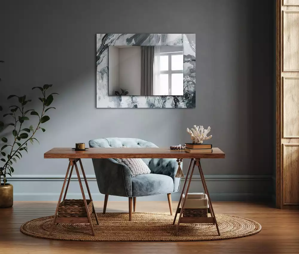 Miroir rectangulaire avec cadre imprimé composition picturale abstraite