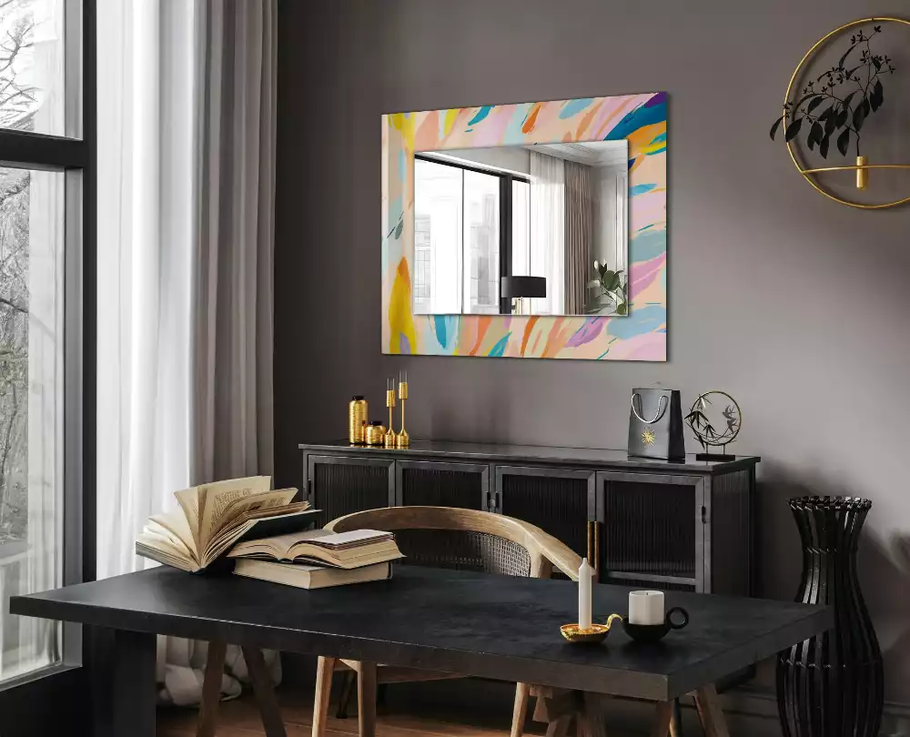 Miroir rectangulaire à cadre imprimé coups de pinceau abstraits colorés