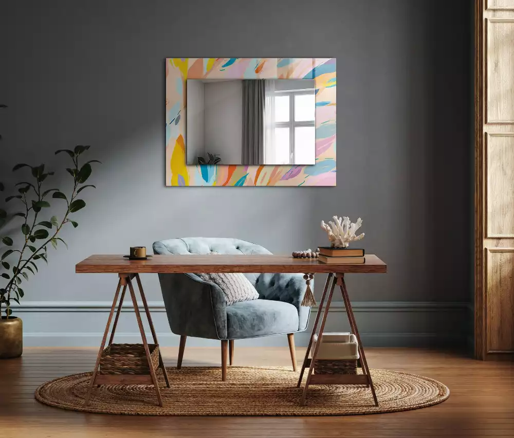 Miroir rectangulaire à cadre imprimé coups de pinceau abstraits colorés