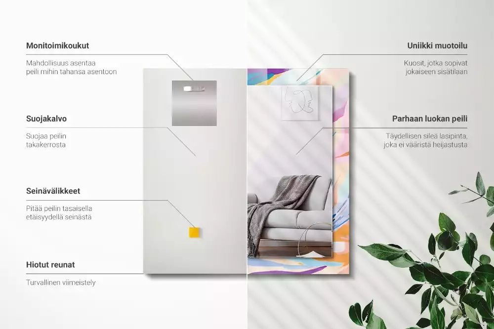 Miroir rectangulaire à cadre imprimé coups de pinceau abstraits colorés