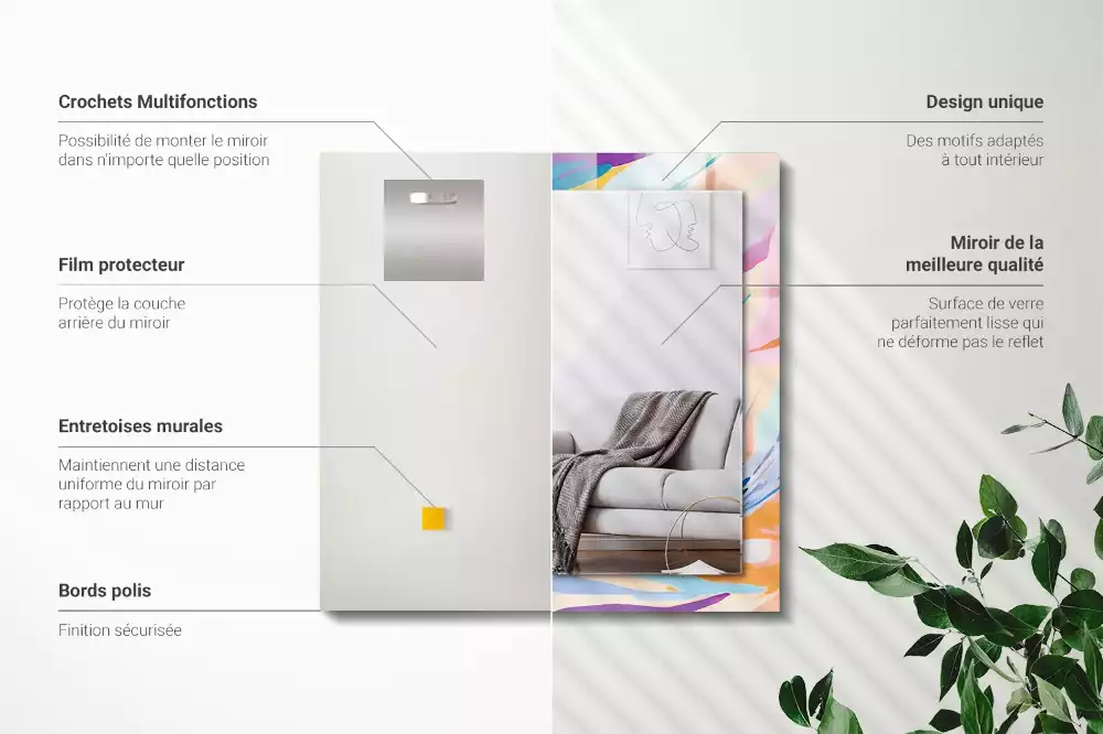 Miroir rectangulaire à cadre imprimé coups de pinceau abstraits colorés
