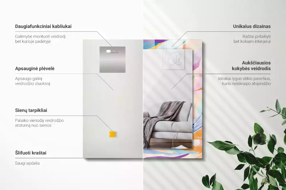 Miroir rectangulaire à cadre imprimé coups de pinceau abstraits colorés