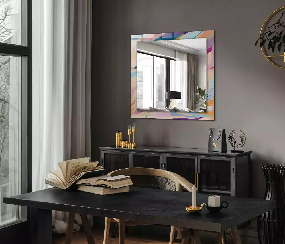 Miroir rectangulaire à cadre imprimé coups de pinceau abstraits colorés