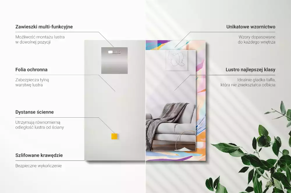 Miroir rectangulaire à cadre imprimé coups de pinceau abstraits colorés