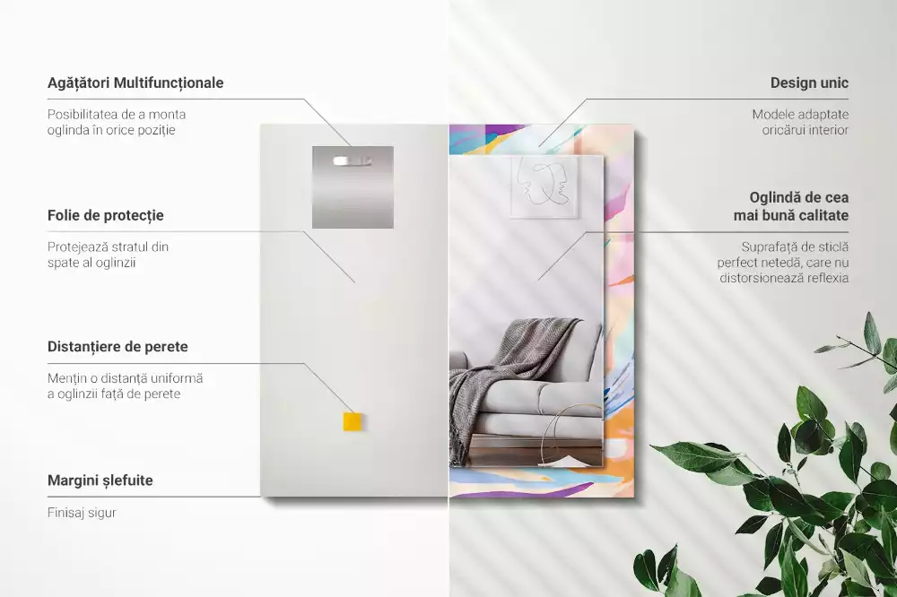 Miroir rectangulaire à cadre imprimé coups de pinceau abstraits colorés