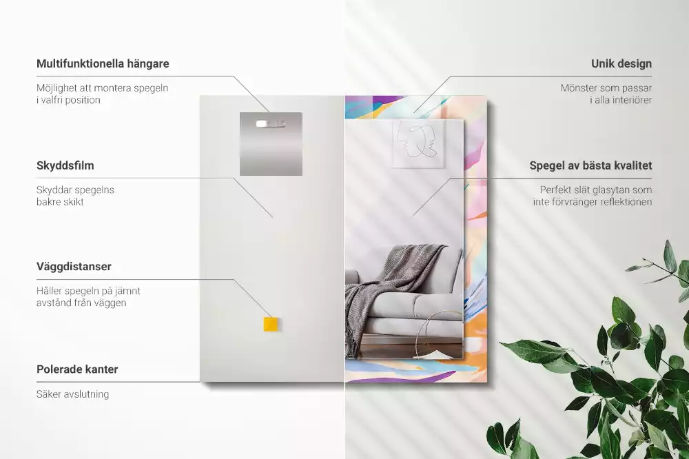 Miroir rectangulaire à cadre imprimé coups de pinceau abstraits colorés