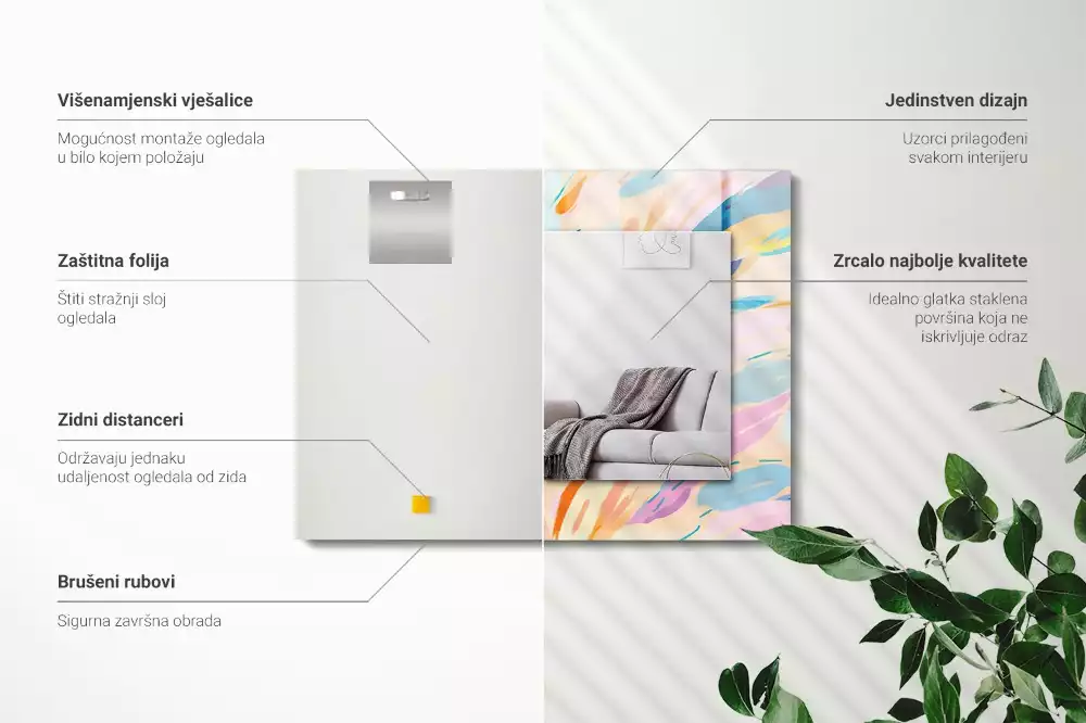 Miroir rectangulaire à cadre imprimé coups de pinceau abstraits colorés