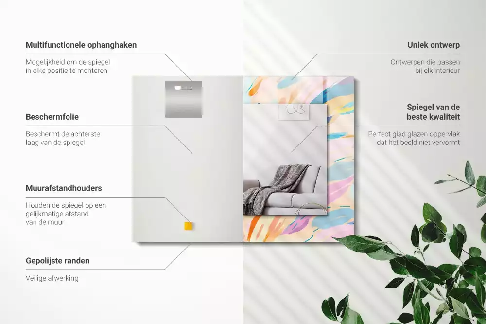 Miroir rectangulaire à cadre imprimé coups de pinceau abstraits colorés