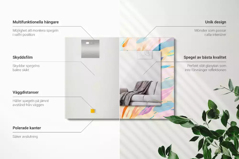 Miroir rectangulaire à cadre imprimé coups de pinceau abstraits colorés