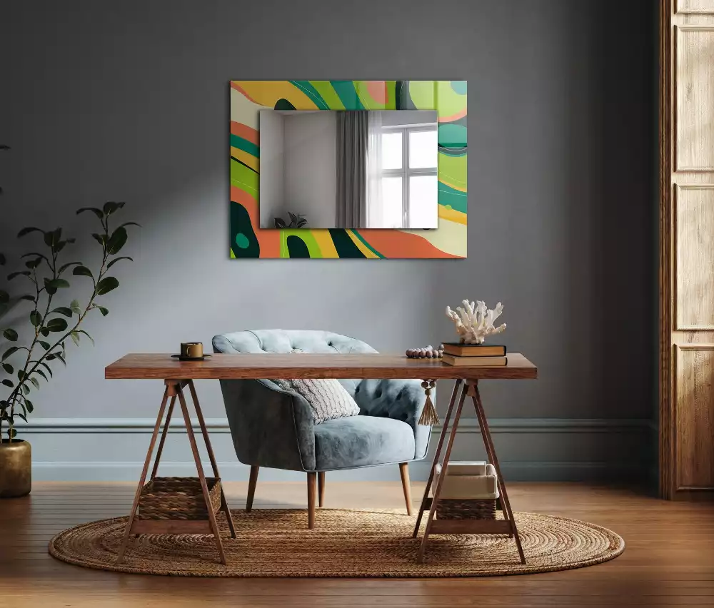 Miroir rectangulaire décoratif motifs abstraits colorés