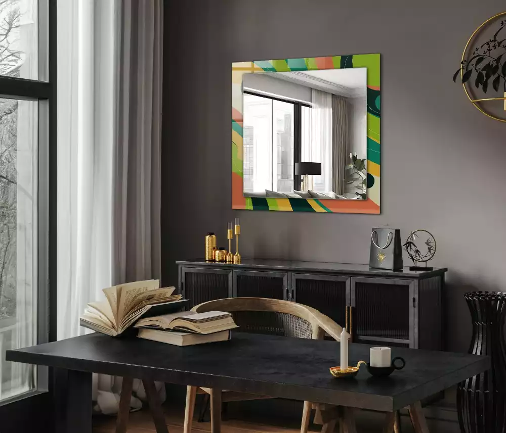 Miroir rectangulaire décoratif motifs abstraits colorés