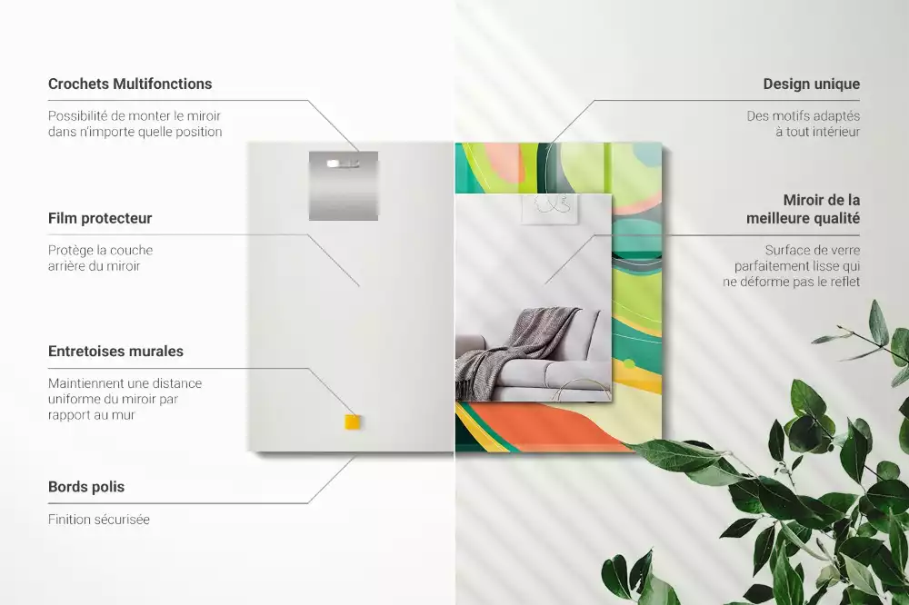 Miroir rectangulaire décoratif motifs abstraits colorés