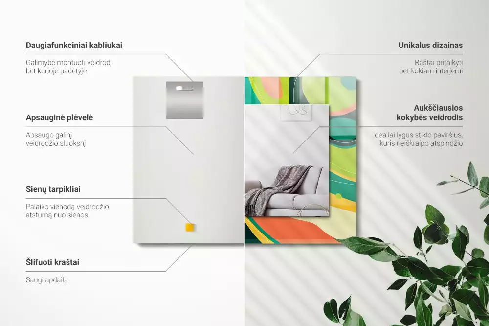 Miroir rectangulaire décoratif motifs abstraits colorés