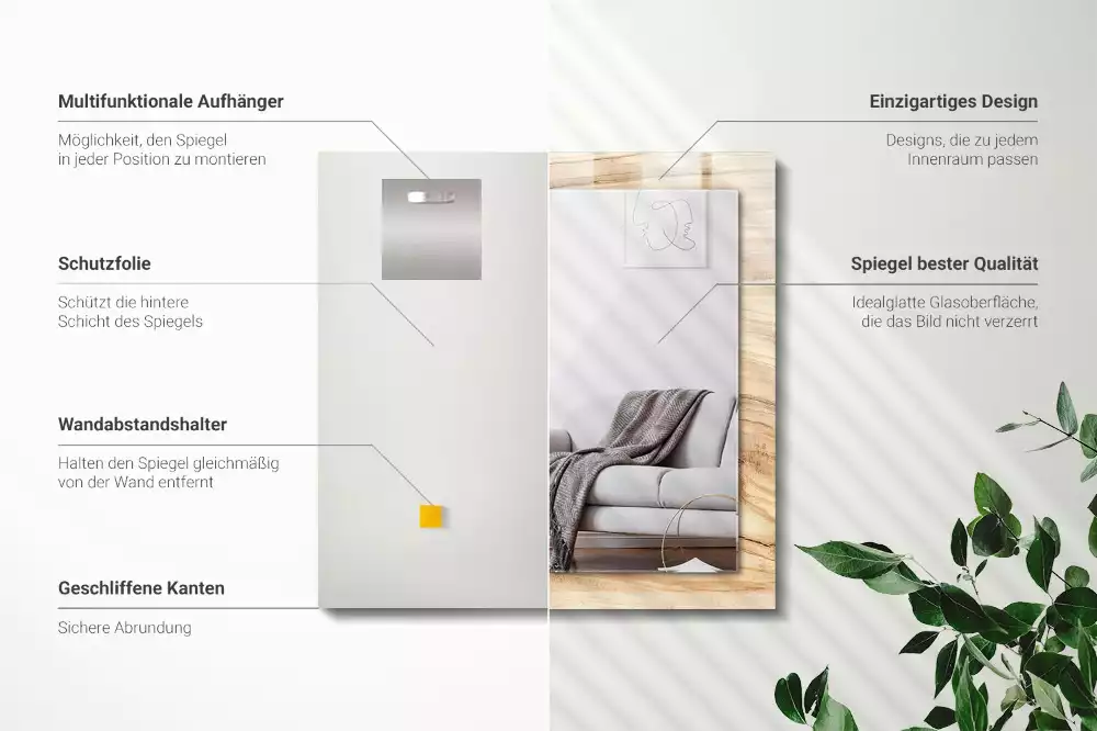 Miroir rectangulaire imprimé structure des cernes du bois
