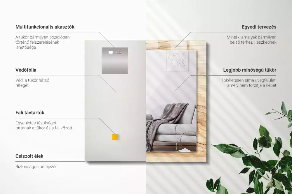Miroir rectangulaire imprimé structure des cernes du bois