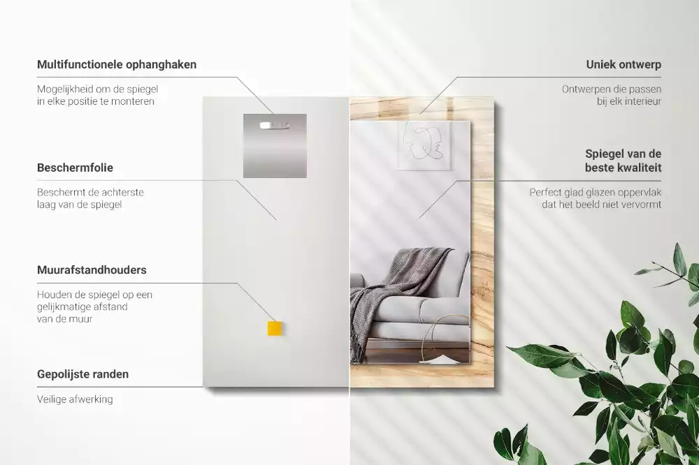 Miroir rectangulaire imprimé structure des cernes du bois