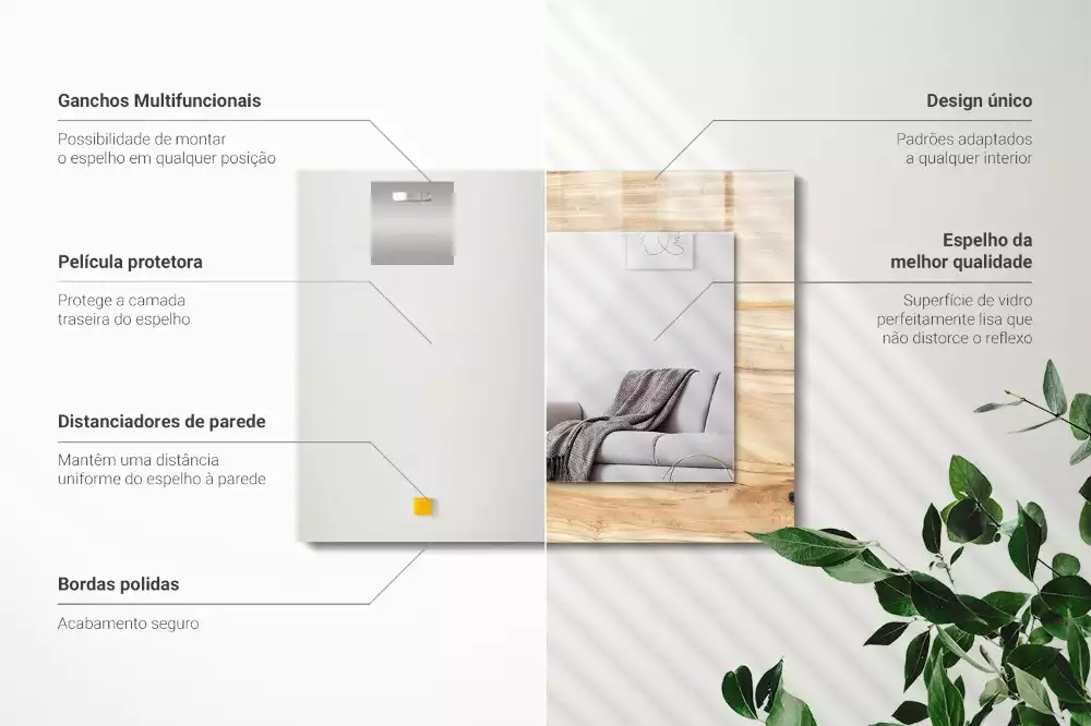 Miroir rectangulaire imprimé structure des cernes du bois