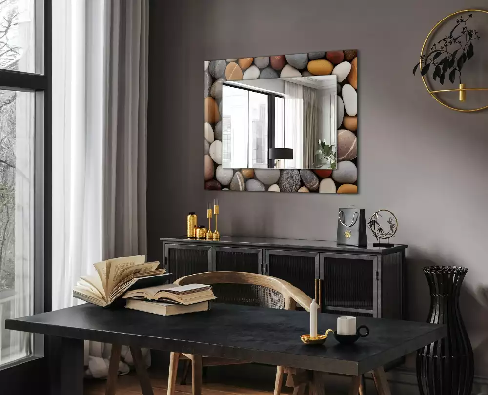 Miroir rectangulaire décoratif imprimé galets lisses colorés