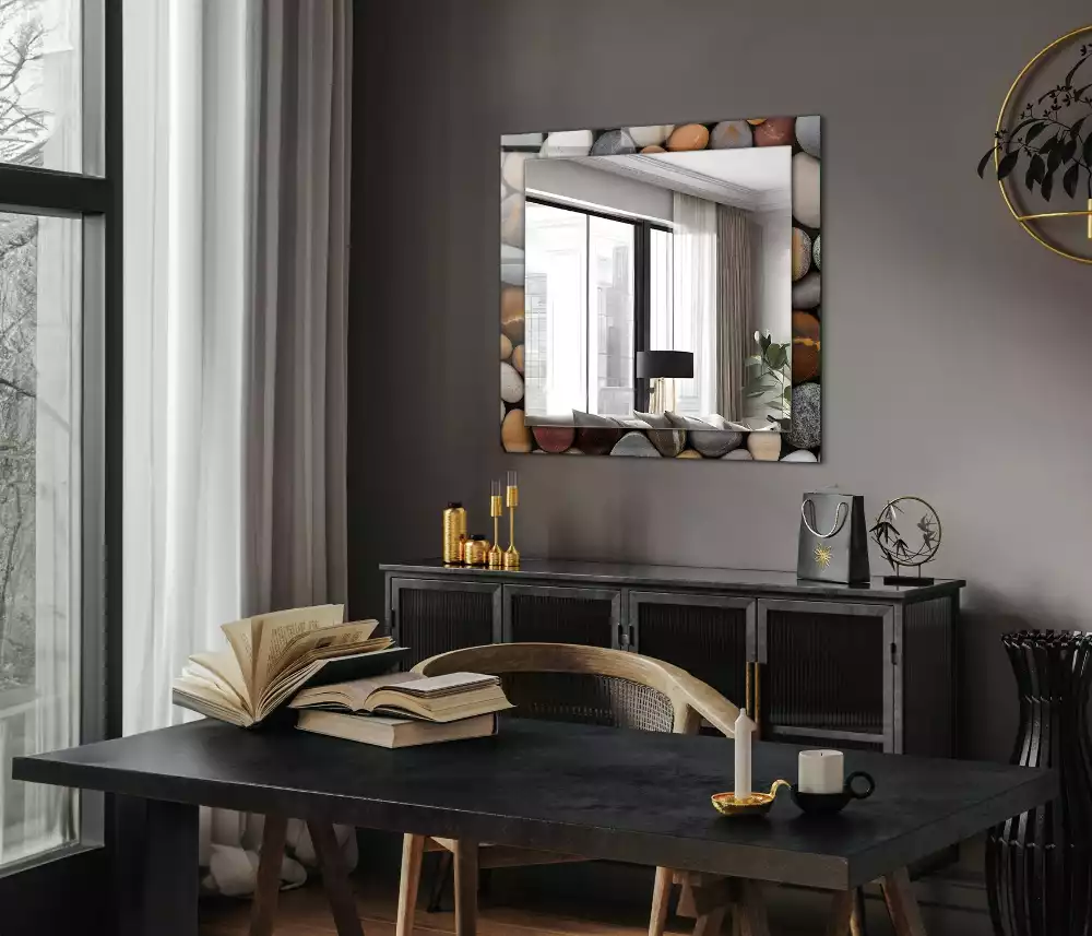Miroir rectangulaire décoratif imprimé galets lisses colorés